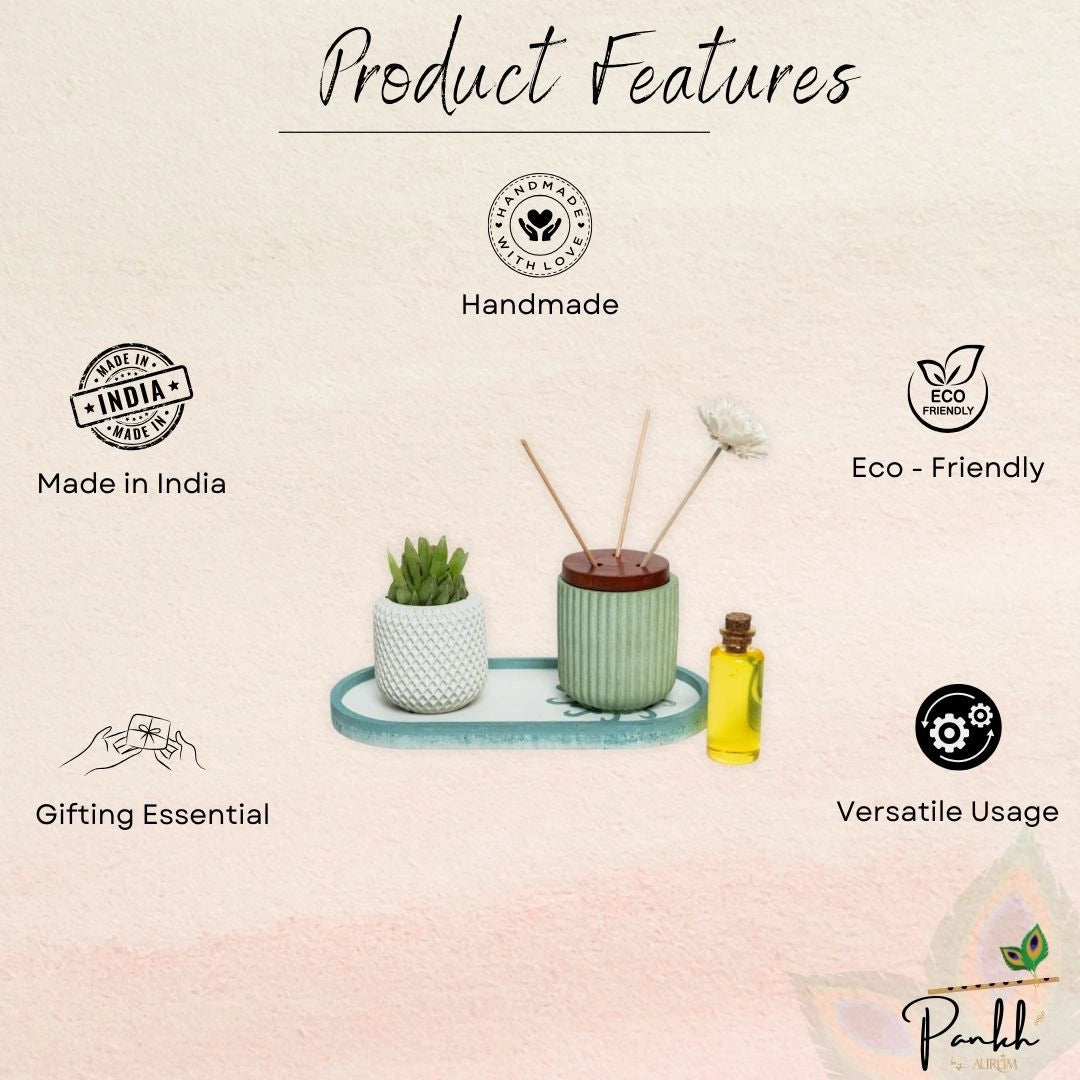 Savanà Sol Set (Dore Reed Diffuser, Varya Planter with Etagere Engraved Tray)