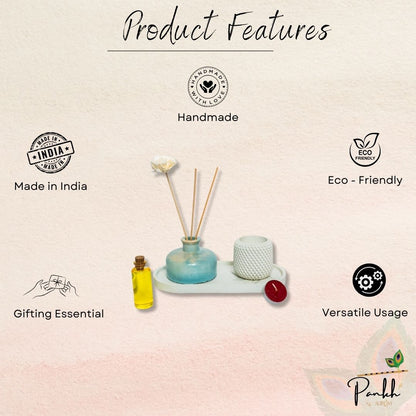 Nirvá Pure Set (Karya Reed Diffuser, Suja Tea-Light Candle with Etagere Engraved Tray)